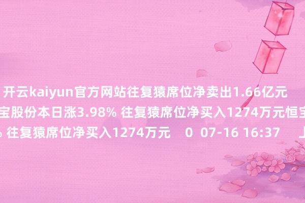 开云kaiyun官方网站往复猿席位净卖出1.66亿元 0 07-22 16:27 恒宝股份本日涨3.98% 往复猿席位净买入1274万元恒宝股份本日涨3.98% 往复猿席位净买入1274万元 0 07-16 16:37 上期所:转机黄金期货色种有关合约往复手续费上期所:转机黄金期货色种有关合约往复手续费 22 05-14 16:05 一财最热